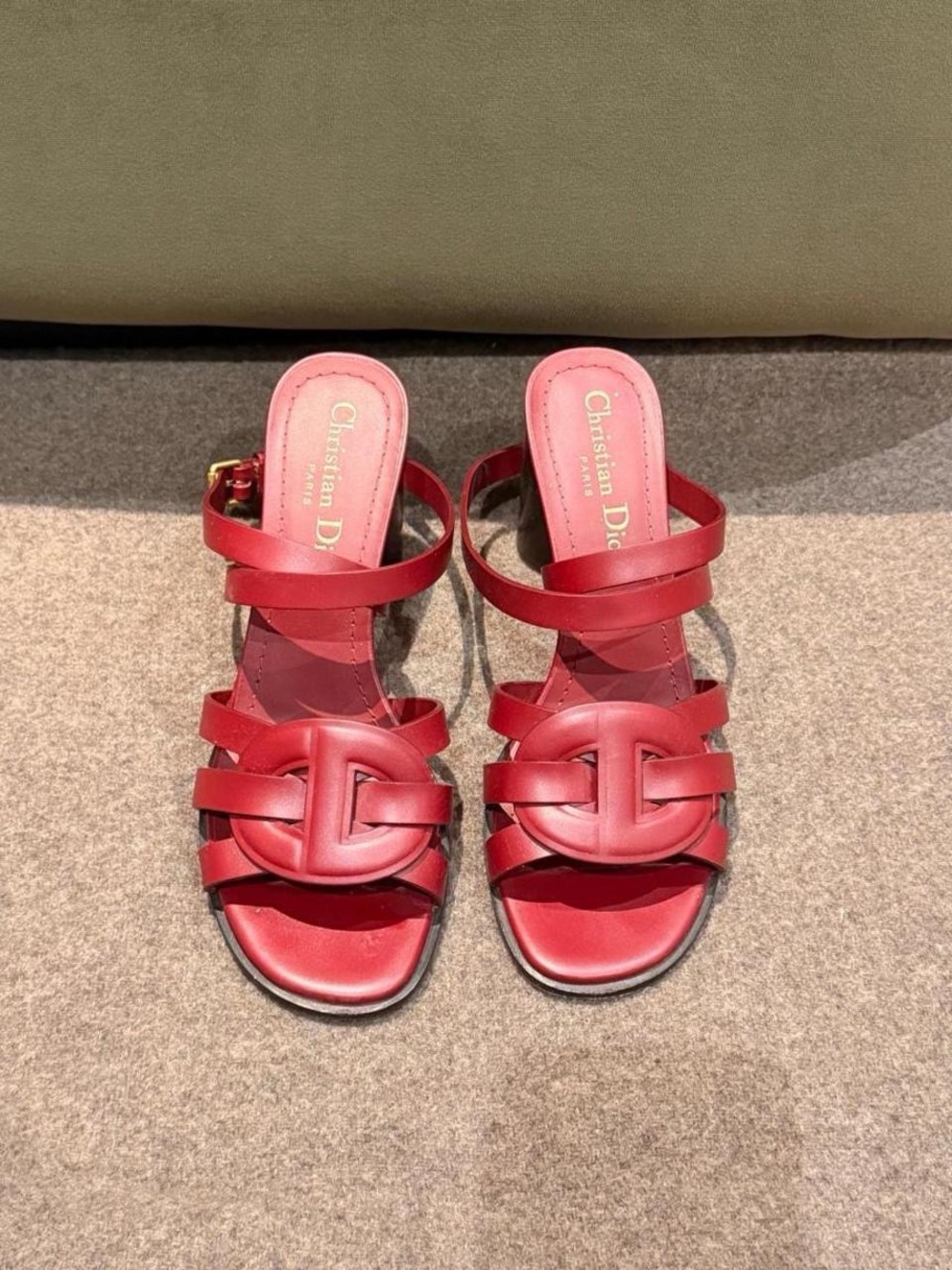 Christian Dior Ruby Red calfskin D-Club sandal pumps